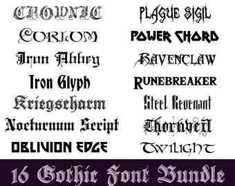 16 Gothic Fonts Bundle – Blackletter, Medieval, Tattoo, Vintage | PNG, SVG, TTF