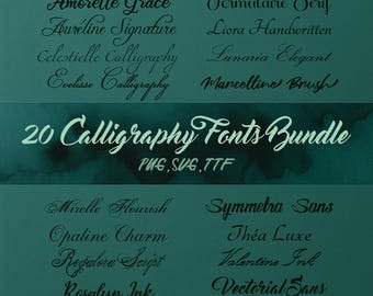 20 Calligraphy Fonts Bundle | Elegant Script, Handwritten, Wedding, Signature & Modern Brush Font Pack | Cricut, Logo, Invitation, Design
