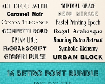 16 Retro Font Bundle – Vintage and Groovy Typefaces for Logos, Posters & Crafts