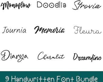 9 Handwritten Font Bundle PNG, SVG, TTF - Letters and Numbers, Script Fonts, Cricut Fonts, Canva Fonts, Handwritten Fonts