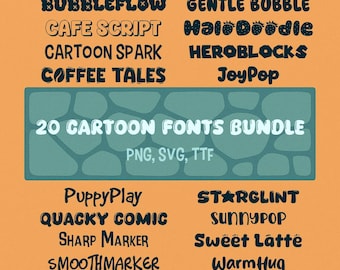 20 Cartoon Fonts Bundle | Cute Bubble Fonts | Kids Playful Font Pack | Kawaii Comic Font | Handwritten Fonts for Cricut & Procreate