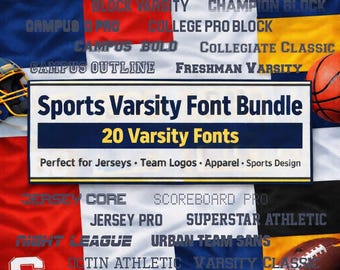 Sports Varsity Font Bundle | 20 Athletic & Jersey Fonts for Team Logos, T-Shirts, Merch | College, Block, Sports Fonts | Commercial Use