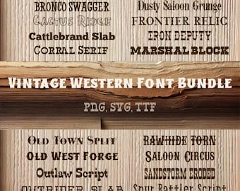 Vintage Western Font Bundle | 20 Rustic & Heritage Fonts | Cowboy, Saloon, Old West Display Fonts | Commercial Use