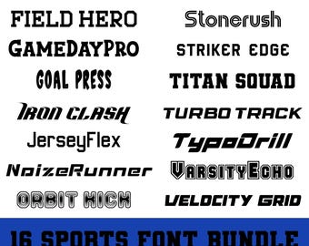 16 Sports Font Bundle PNG/SVG/TTF – Athletic Varsity Fonts, Bold Jersey Letters, Game Day Style, Cricut & Canva Ready