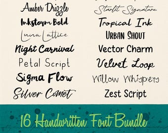 16 Handwritten Script Fonts Bundle – Modern Calligraphy Pack for Logos & Invitations