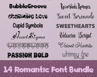 Paquete de 14 fuentes románticas: amor, boda, San Valentín, caligrafía y escritura para Cricut, invitaciones y manualidades.