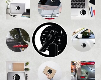 Raven Gravestone Vinyl Sticker, Gothic Moonlight Decal