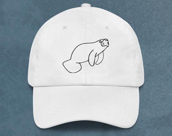 Embroidered Manatee Dad Hat, Handmade Cotton Twill Cap