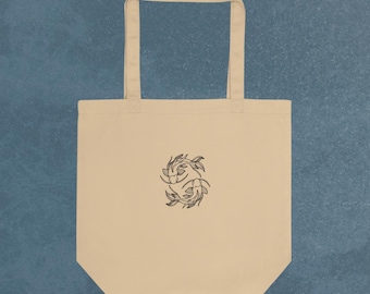 Embroidered Koi Fish Organic Cotton Tote Bag: Ocean Lover Gift