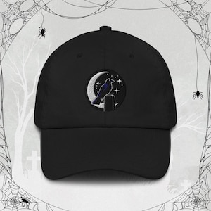 Embroidered Raven Dad Hat: Gothic Halloween Baseball Cap