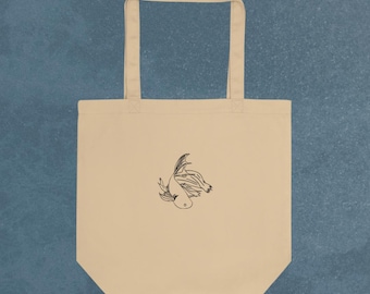 Embroidered Betta Fish Organic Cotton Tote Bag - Ocean Lover Gift