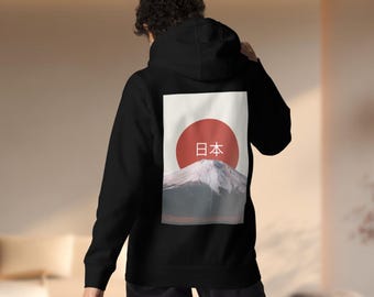 Vintage Mount Fuji Hoodie, Japanese Streetwear, Ukiyo-e Style