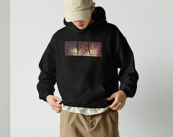 Glowing Eyes Anime Hoodie, Brutalist Manga Streetwear