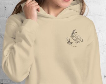 Betta Fish Hoodie, Embroidered Fish Sweatshirt, Aesthetic Aquarium Apparel, Minimal Line Art Hoodie, Fish Lover Gift