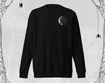 Embroidered Raven Sweatshirt, Gothic Moonlight Pullover, Dark Academia