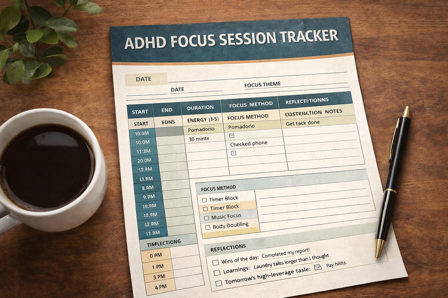 Pomodoro Timer Printable PDF | Focus Session Tracker Worksheet | Stay ...
