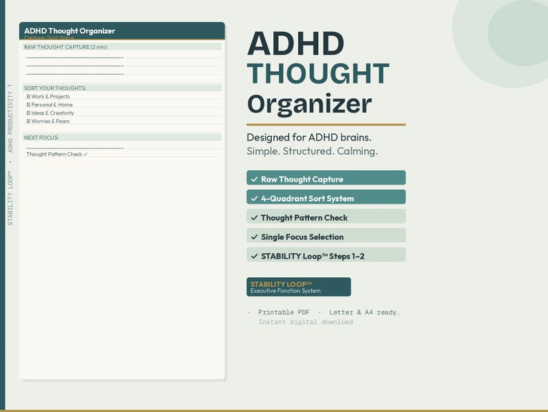 ADHD Thought Organizer Printable | Brain Organization Worksheet | Focus ...