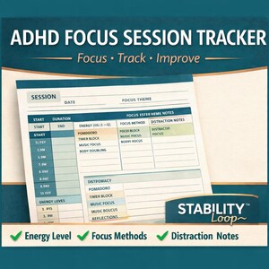 Distraction Tracker Printable | ADHD Focus Tool, Stop Getting Distracted, Stay on Task | Productivity Worksheet PDF