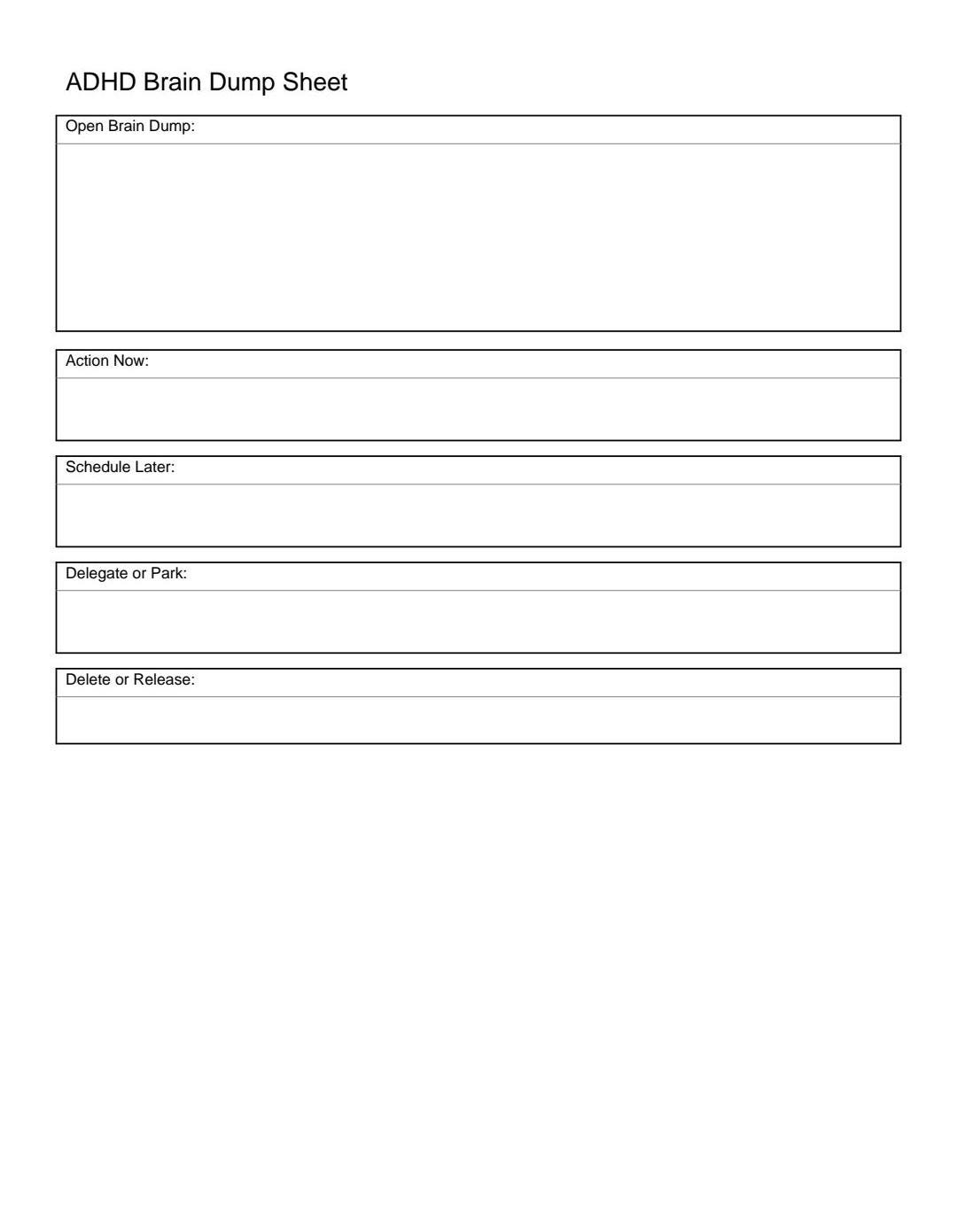ADHD Brain Dump Printable PDF | Executive Function Worksheet | Mental ...