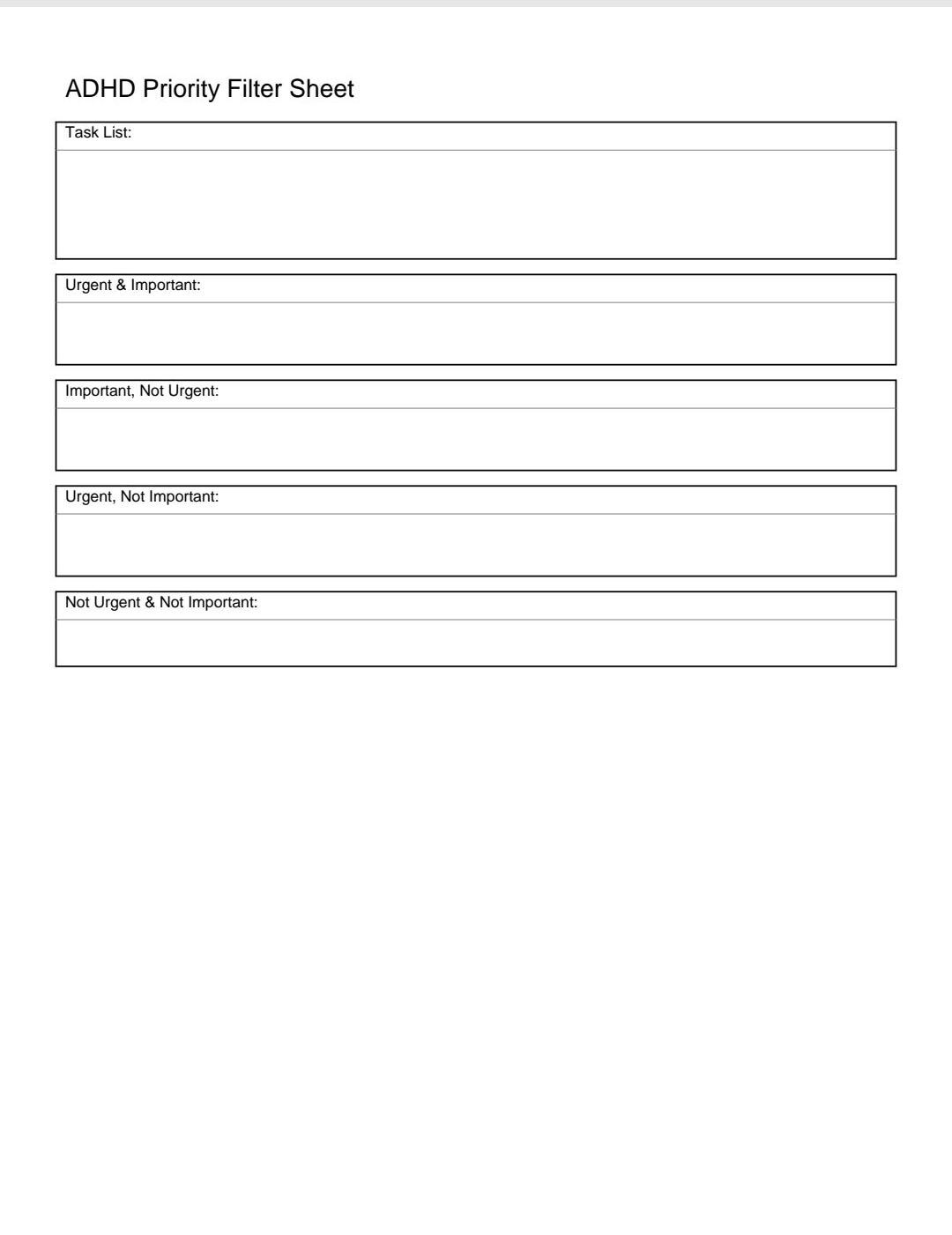 ADHD Priority Planner Printable PDF | Executive Function Matrix ...