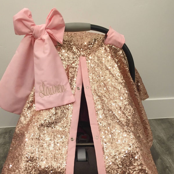 rose gold sequin car seat canopy