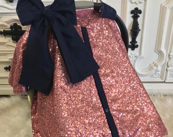 Pink and Navy sparkle car seat canopy