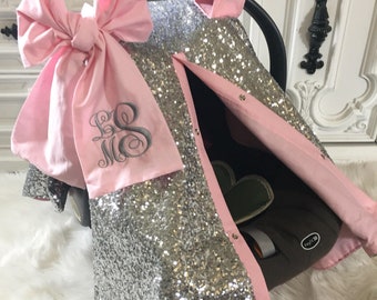 Silver sparkle car seat canopy