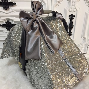 CAR SEAT COVER / car seat canopy / nursing cover / carseat cover / carseat canopy / ooak / sequin / infant car seat cover / silver / sparkle