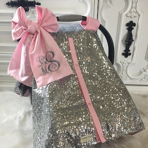 Silver sparkle car seat canopy  / carseat cover / carseat canopy / ooak / sequin / infant car seat cover / silver / sparkle
