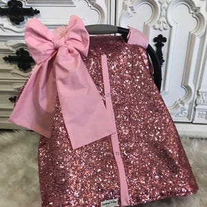 Pink sparkle car seat canopy Comes with name on bow
