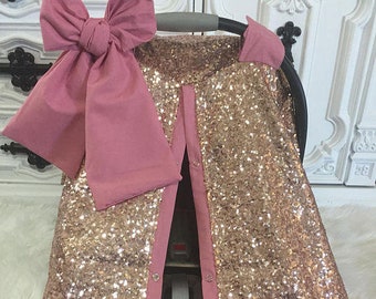 Rose Gold and Blush / CAR SEAT COVER / car seat canopy / nursing cover / carseat cover / carseat canopy / ooak / sequin / infant car seat