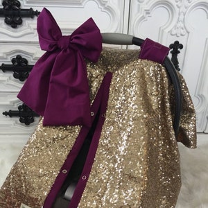 Gold and Merlot car seat canopy and bow