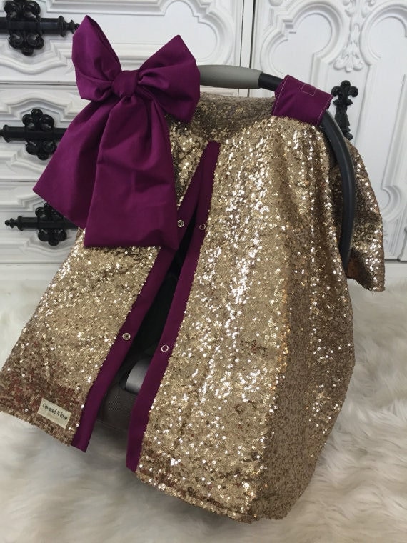 Gold and Merlot car seat canopy and bow