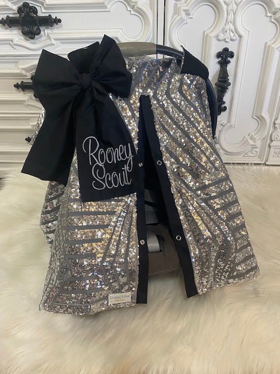 Silver sparkle car seat canopy