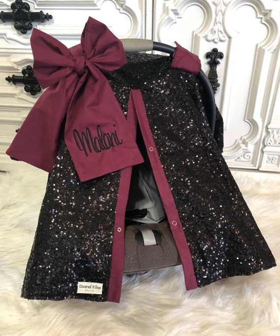 sparkle car seat canopy , black and burgandy