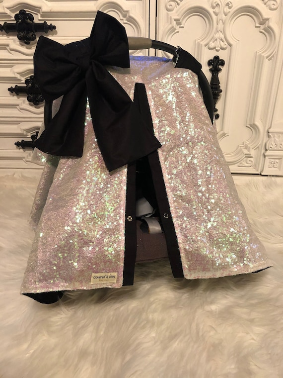 Iridescent and Black car seat canopy  / carseat cover / carseat canopy /sequin / infant car seat cover / sparkle