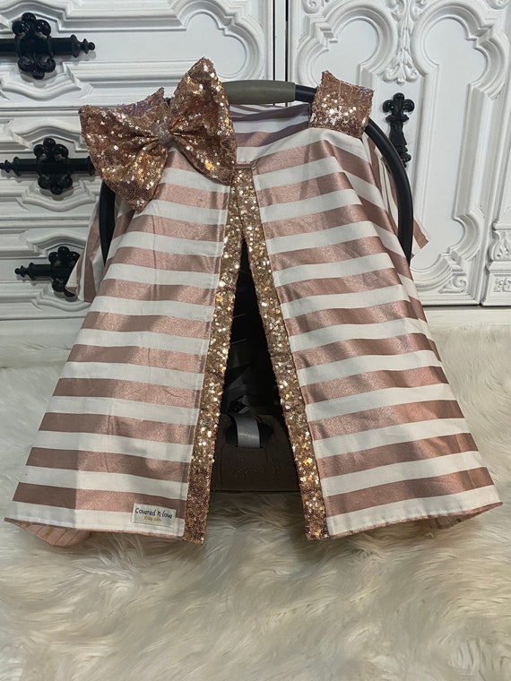 Girl car seat canopy , rose gold with sparkle accents