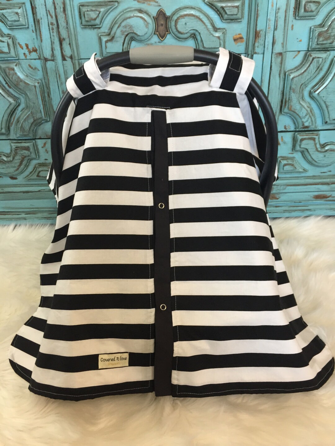 Car Seat Canopy Black and White Stripe / Carseat Canopy / Carseat Cover