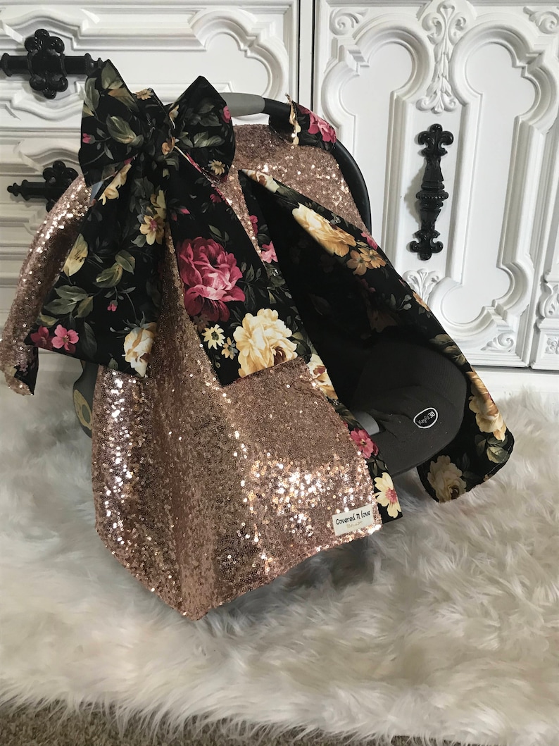 Rose Gold and Floral Sparkle Car Seat Canopy carseat Cover / Etsy