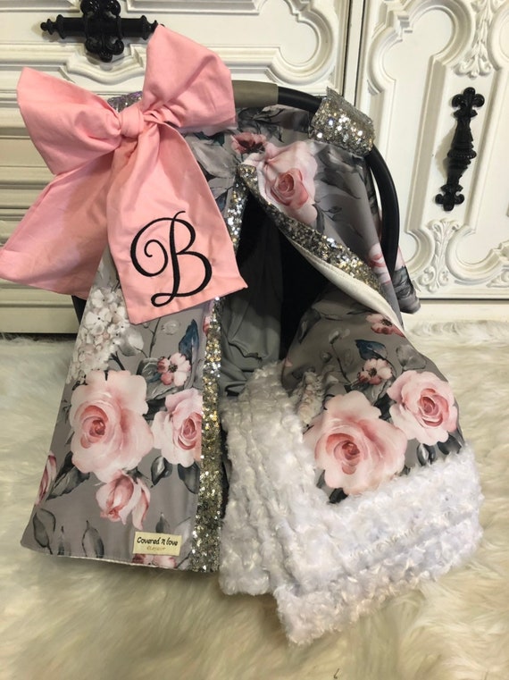 Floral sparkle car seat canopy