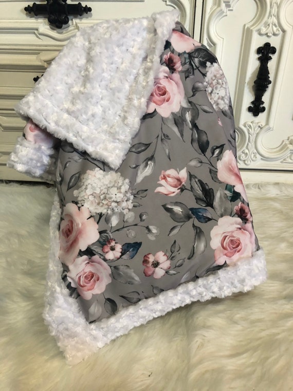 Floral and minky baby blanket