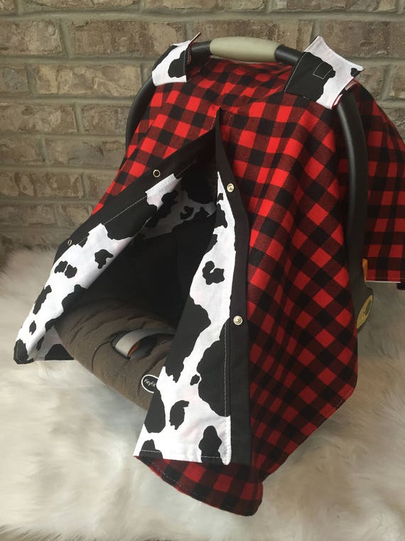 car seat canopy , car seat cover , buffalo plaid , cow print , 2 in 1 , nursing cover