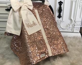 Rose Gold and Cream car seat canopy  / carseat cover / carseat canopy /sequin / infant car seat cover / gold / sparkle