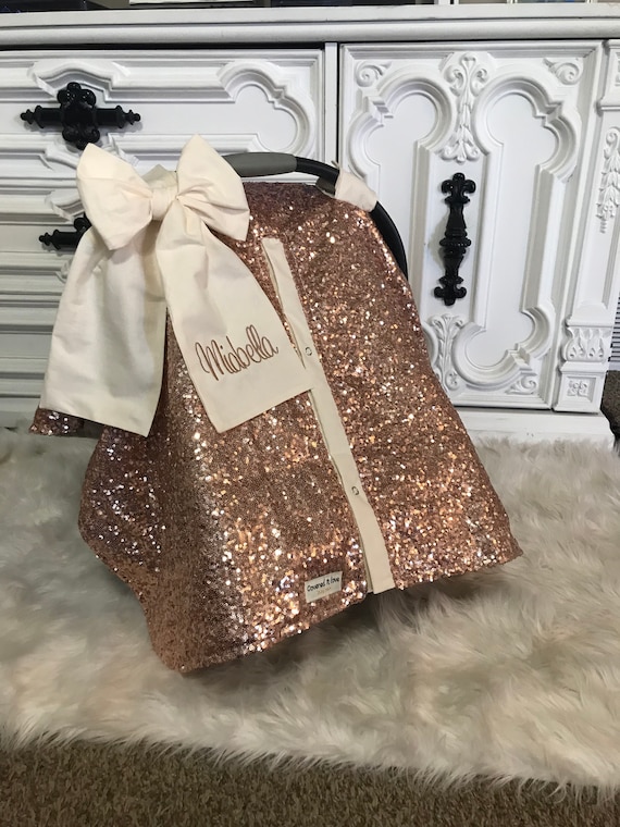 Rose Gold and Cream car seat canopy  / carseat cover / carseat canopy /sequin / infant car seat cover / gold / sparkle