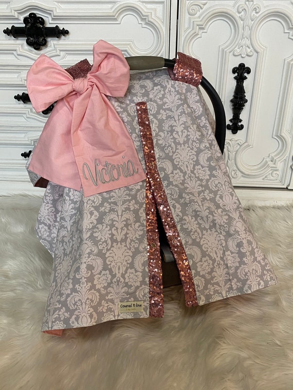 Damask car seat canopy , nursing cover , 2 in 1