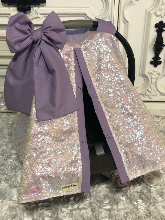 Iridescent and Lavender car seat canopy  / carseat cover / carseat canopy /sequin / infant car seat cover / iridescent sparkle