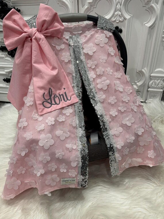 car seat canopy, NEW sheer floral sparkle