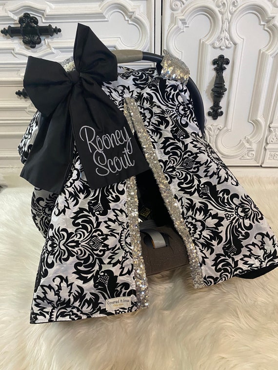 Damask car seat canopy