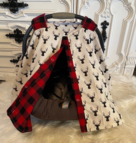 Deer And Buffalo Plaid Car Seat Canopy Cover Deer And Buffalo Plaid Car Seat Canopy, Deer Car Seat Canopy