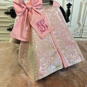 Iridescent and Baby Pink car seat canopy  / carseat cover / carseat canopy /sequin / infant car seat cover / gold / sparkle